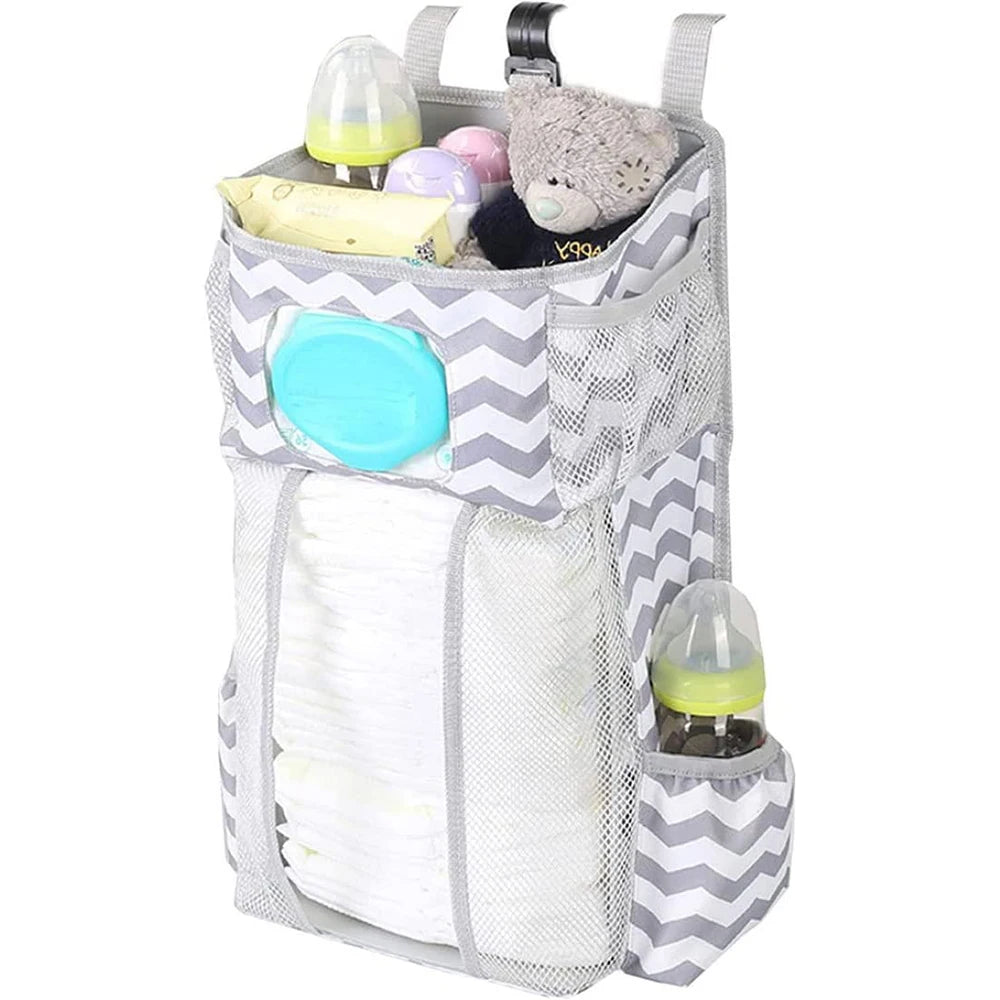 Changing Table Diaper Organizer - Baby Hanging Diaper Stacker Nursery Caddy Organizer for Cribs Playard Baby Essentials Storage