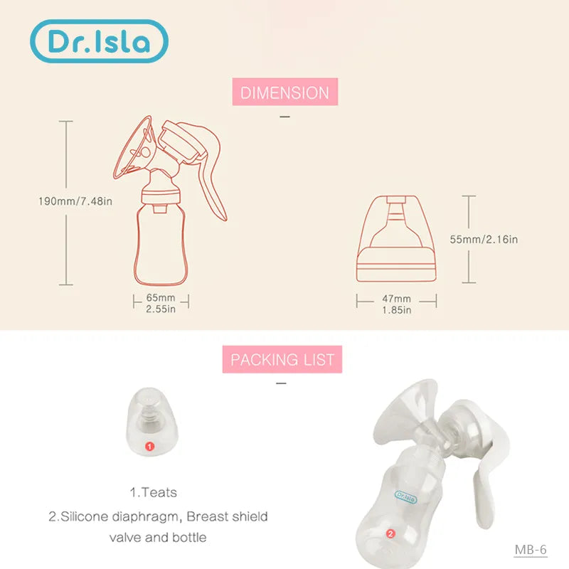 Dr.isla Breast Pump Baby Nipple Manual Suction Milk Pump Feeding Breasts Pumps Milk Bottle Sucking Postpartum Supplies BPA Free